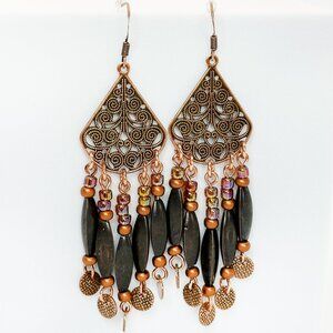 NEW - Handmade - Copper Filigree, Chandelier Earrings